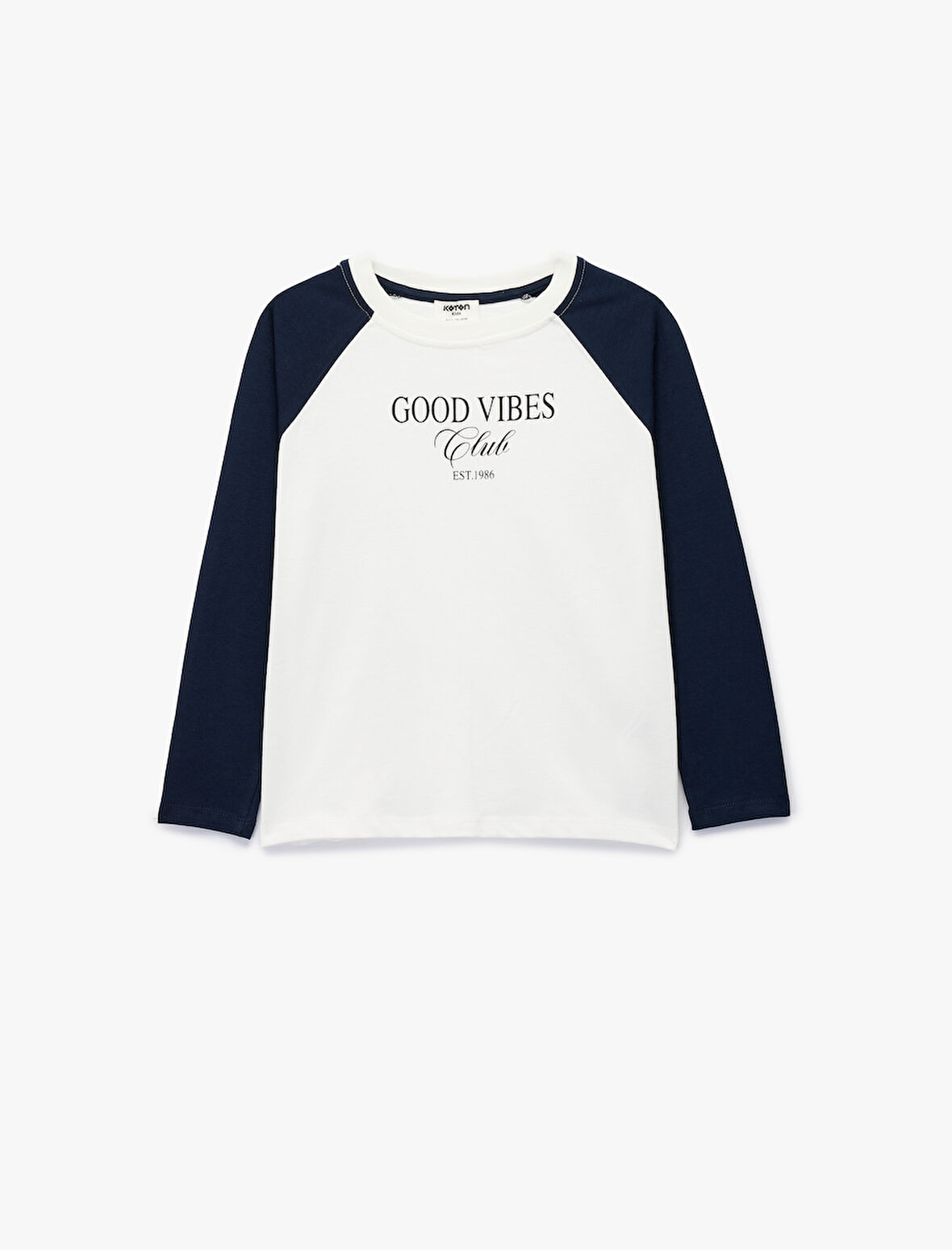 Pamuklu Bisiklet Yaka Baskılı Uzun Kollu Tişört