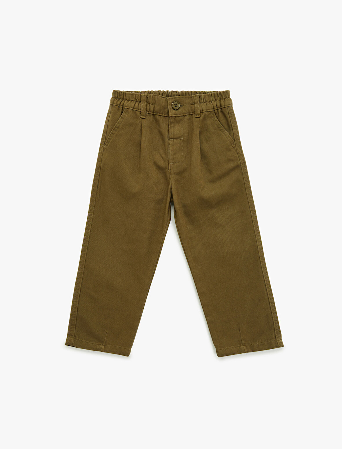 Beli Lastikli Düğmeli Pamuklu Havuç Kesim Pantolon