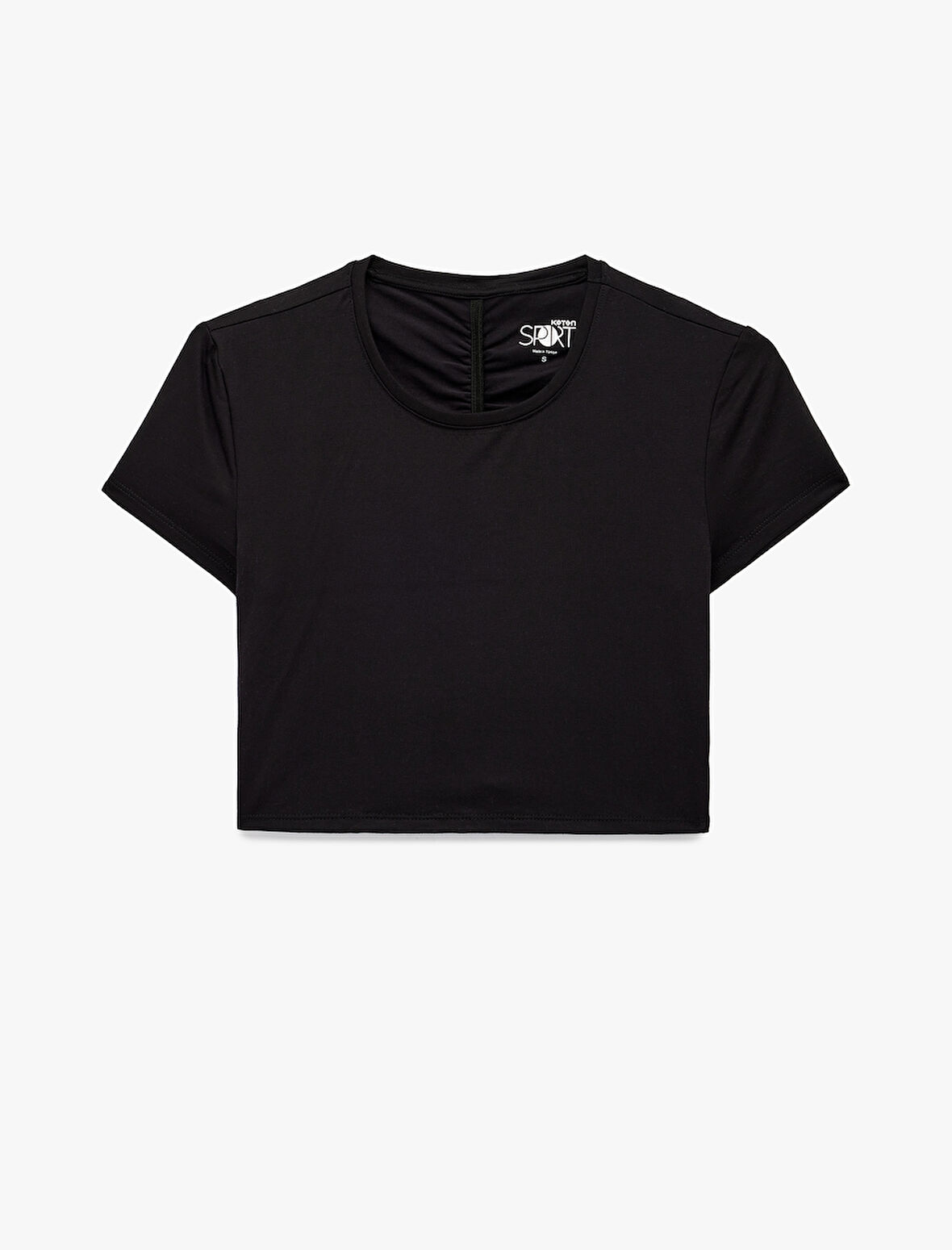 Slim Fit Büzgülü Kısa Kollu Bisiklet Yaka Viskon Crop Spor Tişört