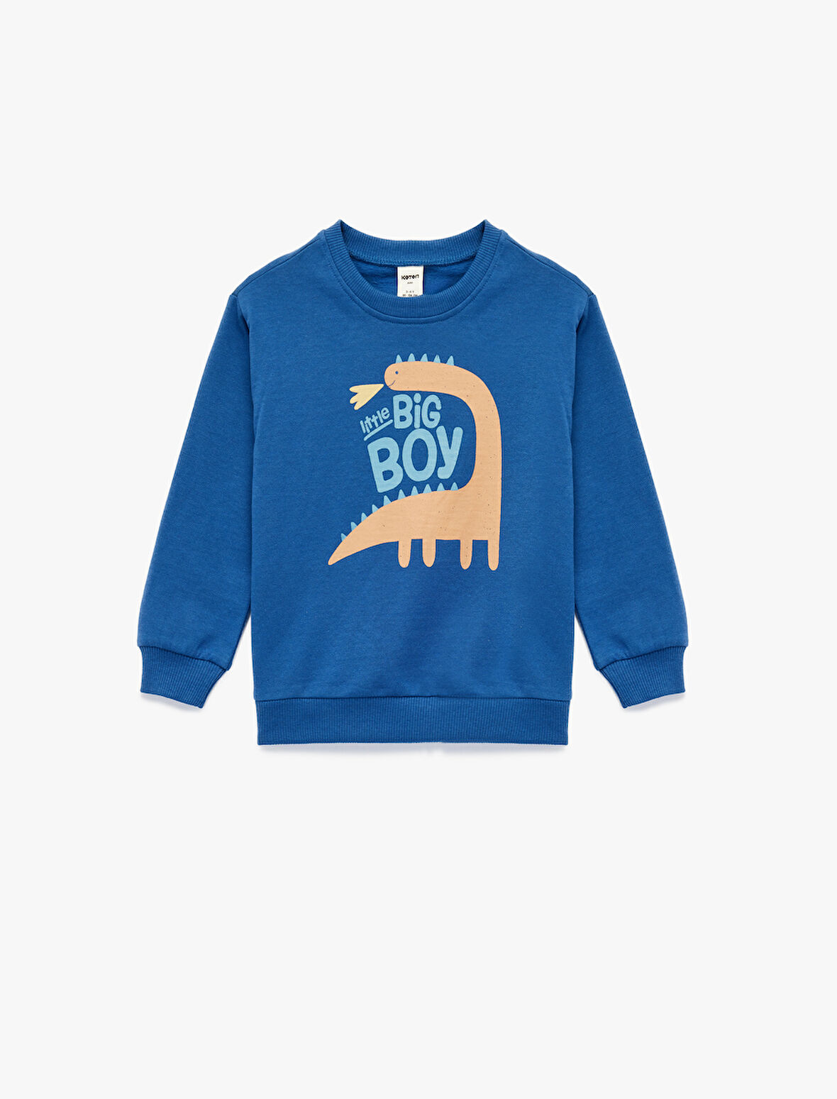 Pamuklu Dinozor Baskılı Uzun Kollu Bisiklet Yaka Şardonlu Sweatshirt