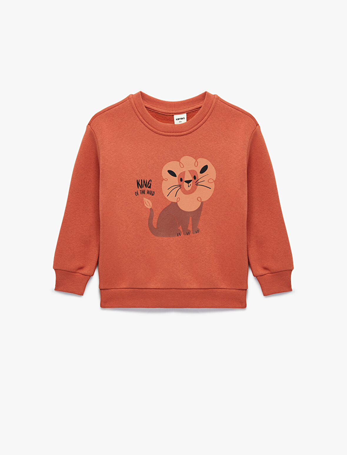 Aslan Baskılı Uzun Kollu Bisiklet Yaka Sweatshirt