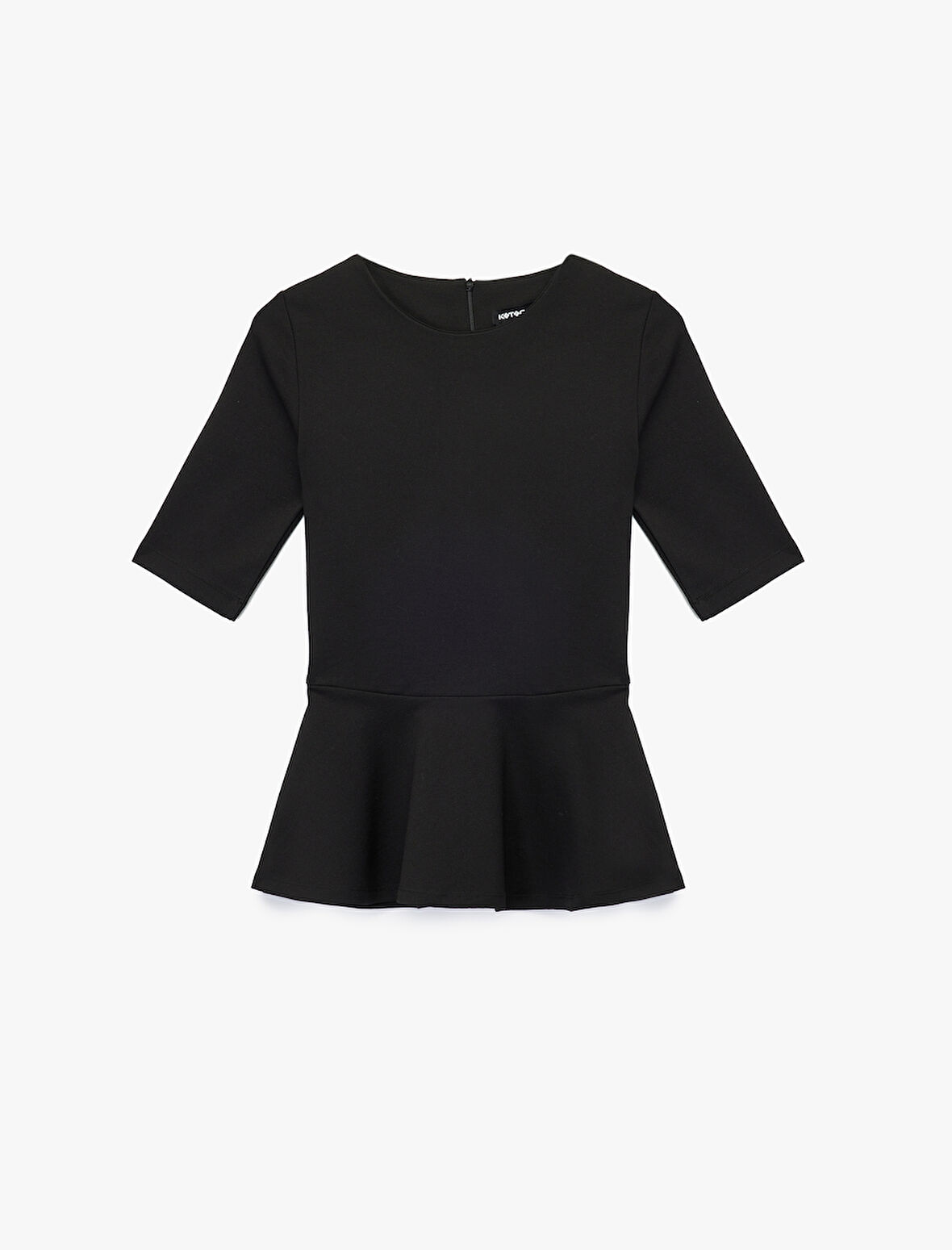 Slim Fit Kısa Kollu Bisiklet Yaka Peplum Bluz