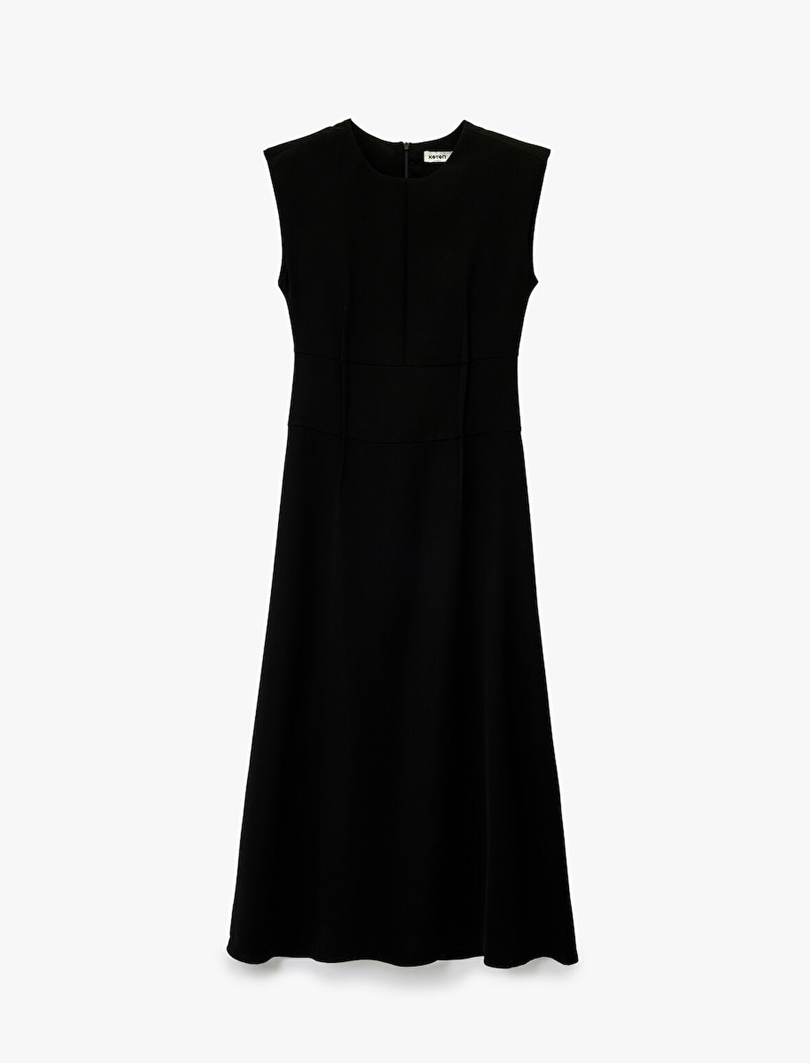 Kolsuz Bisiklet Yaka Dikiş Detaylı Midi Elbise