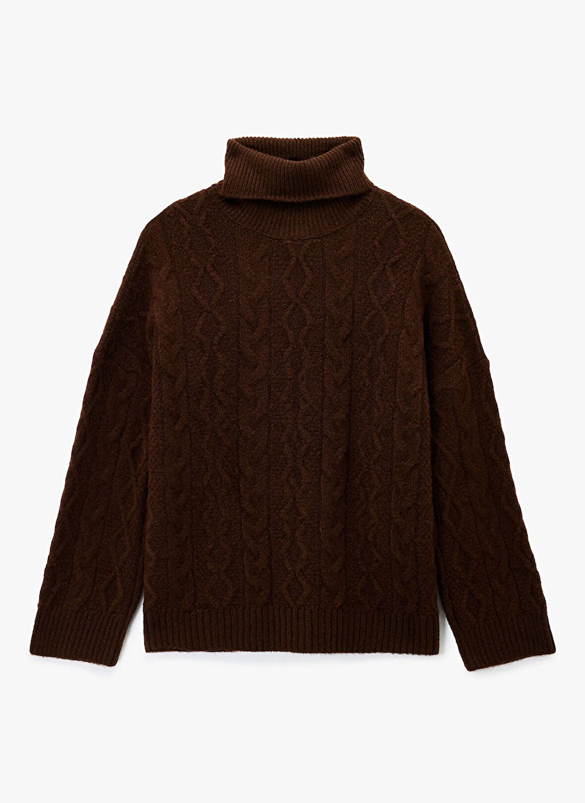 Koton Balıkçı Yaka Oversize Kahve Kazak Kadın 6WAK90410HT