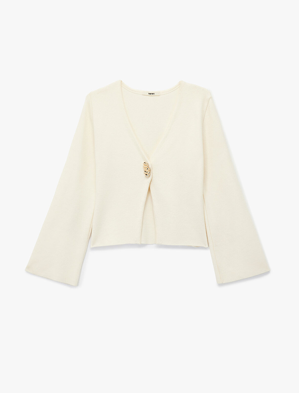 V Yaka Uzun Kollu Metal Aksesuar Detaylı Triko Hırka