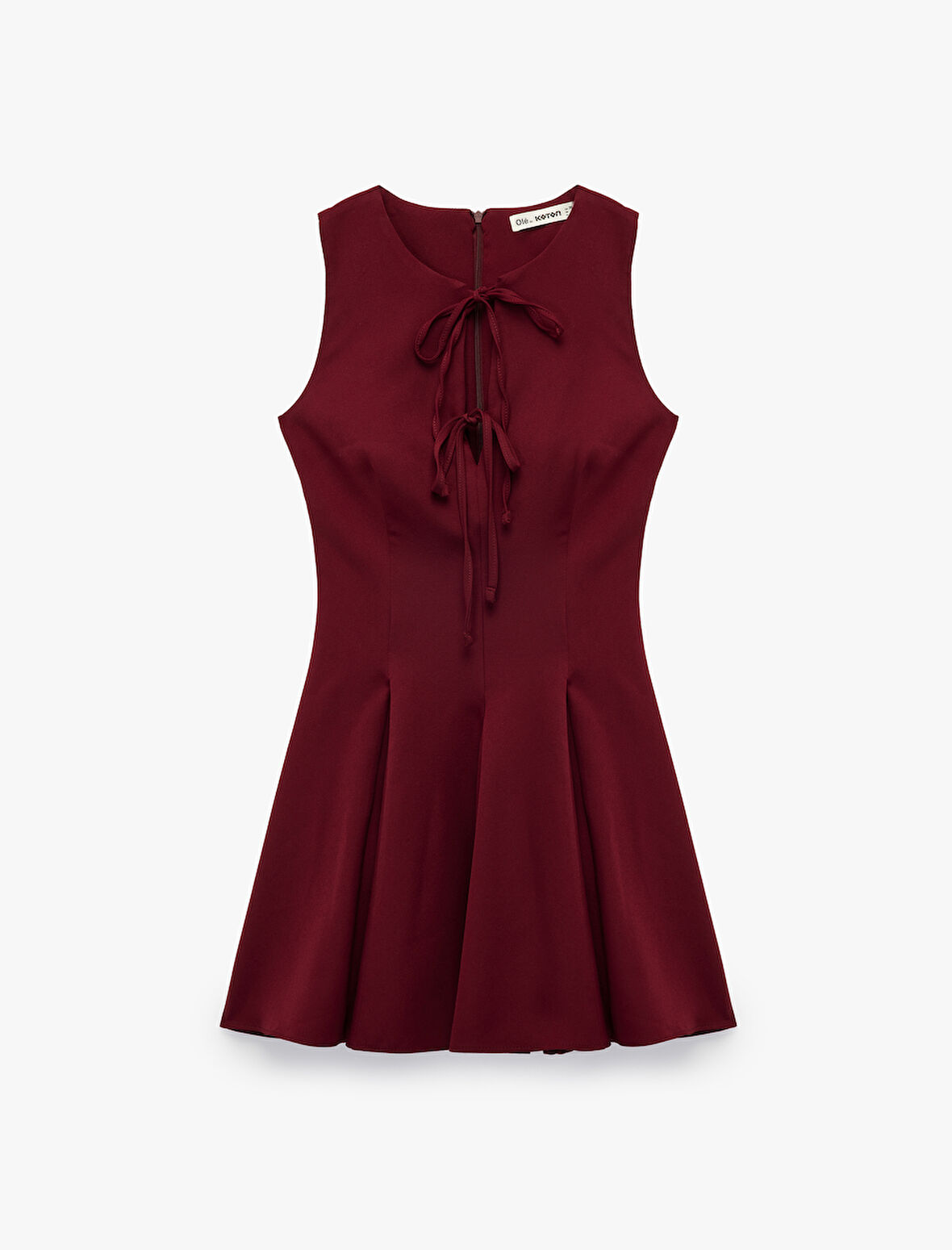 Bağcıklı Fiyonklu Yaka Kolsuz A Kesim Mini Elbise