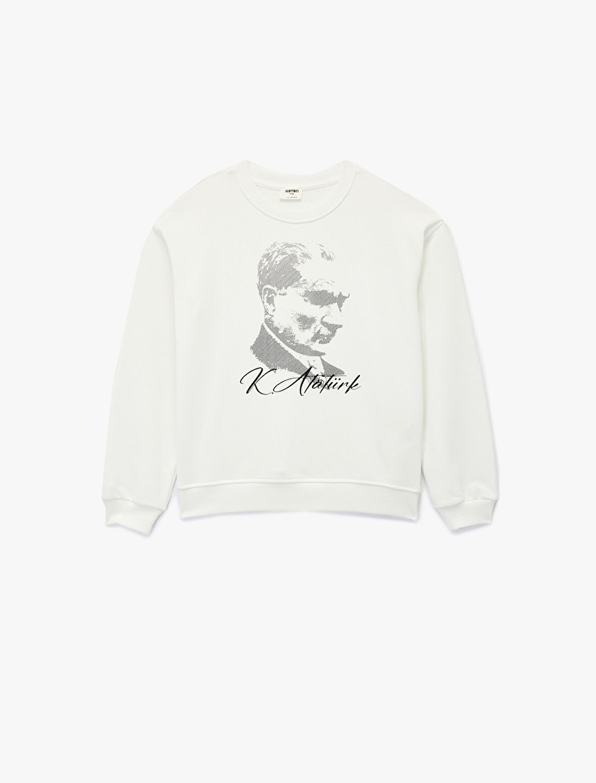 Atatürk Baskılı Uzun Kollu Bisiklet Yaka Pamuklu Sweatshirt