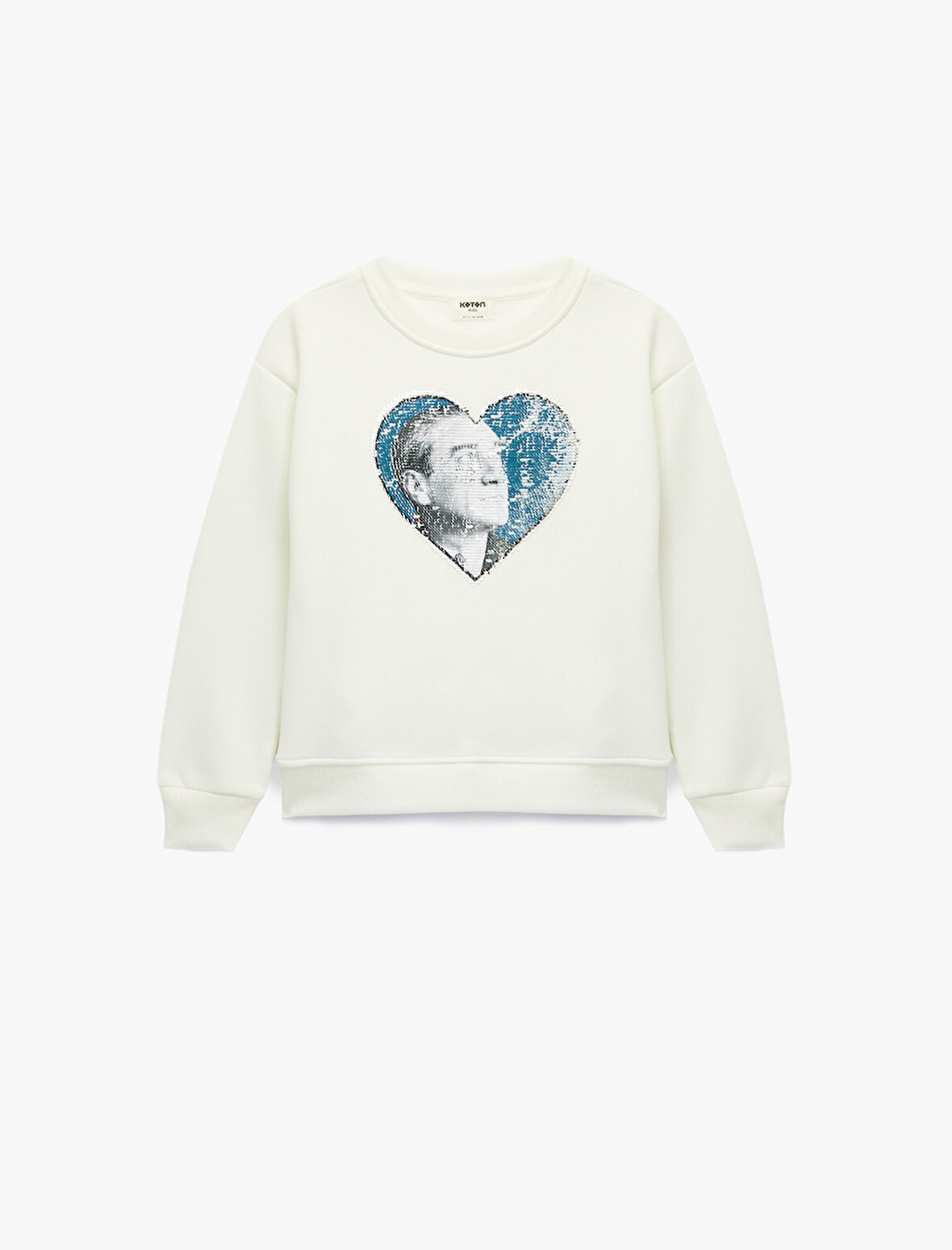 Atatürk Baskılı Uzun Kollu Bisiklet Yaka Pullu Payetli Sweatshirt