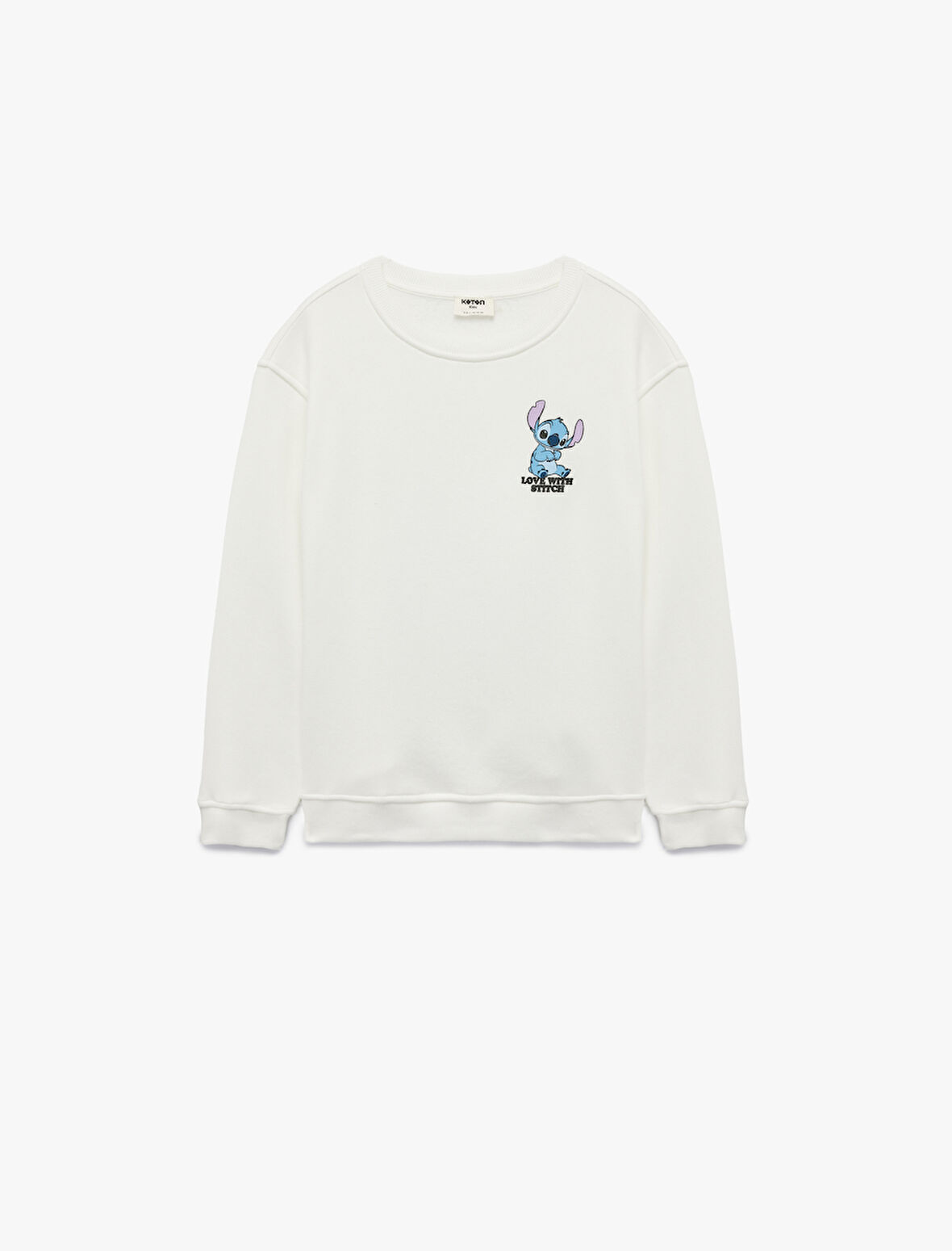 Lisanslı Stitch Baskılı Uzun Kollu Bisiklet Yaka Sweatshirt