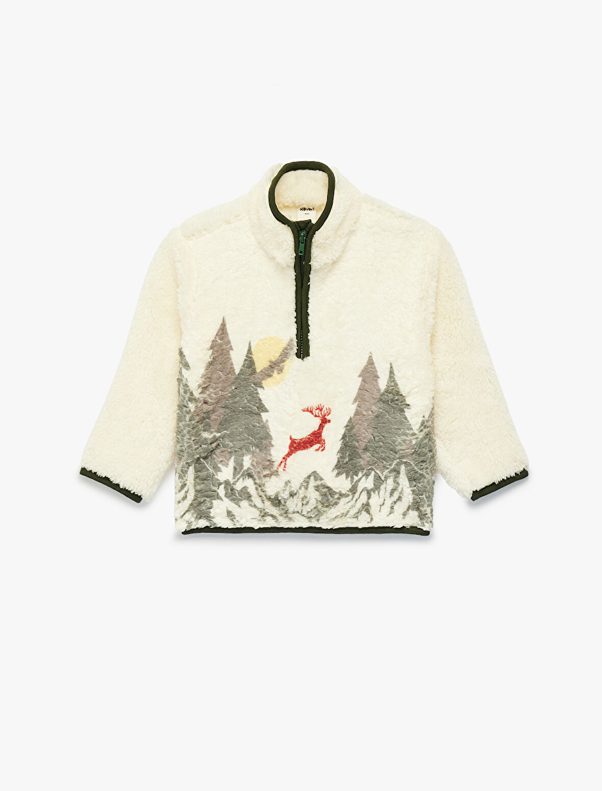 Fermuar Detaylı Uzun Kollu Dik Yaka Polar Yılbaşı Sweatshirt