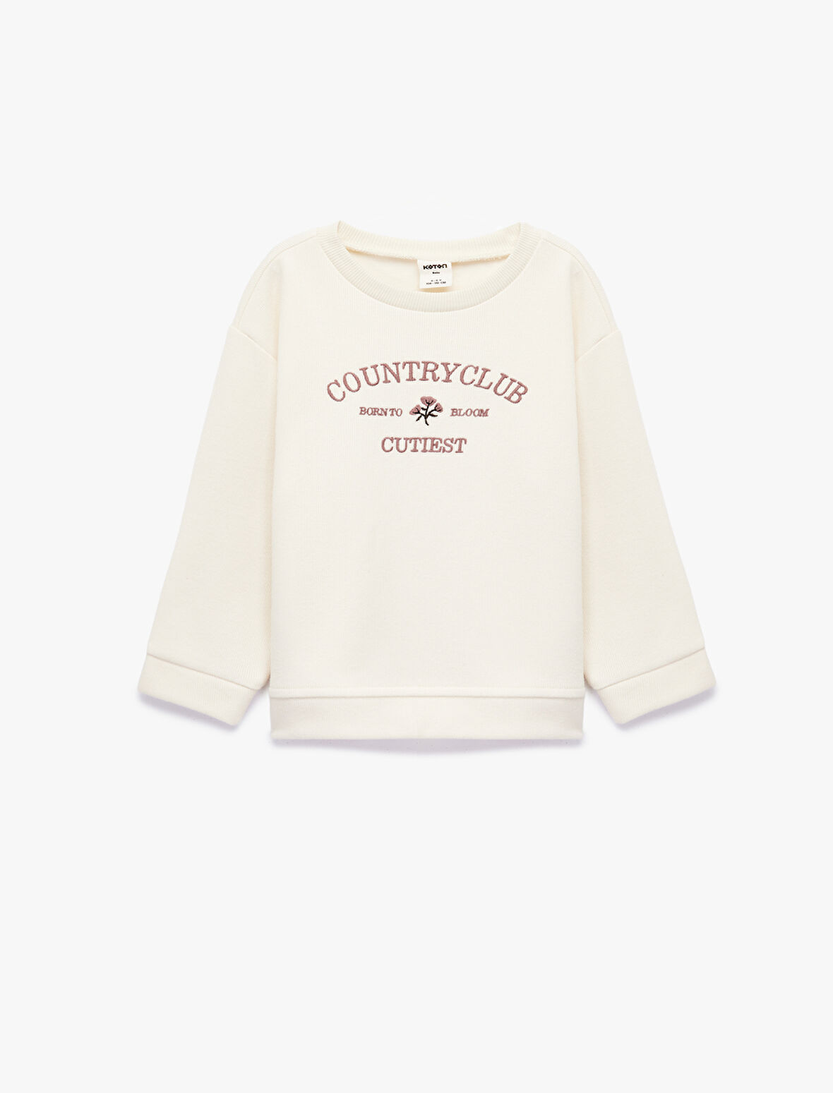 Uzun Kollu Bisiklet Yaka Nakış Detaylı Sweatshirt