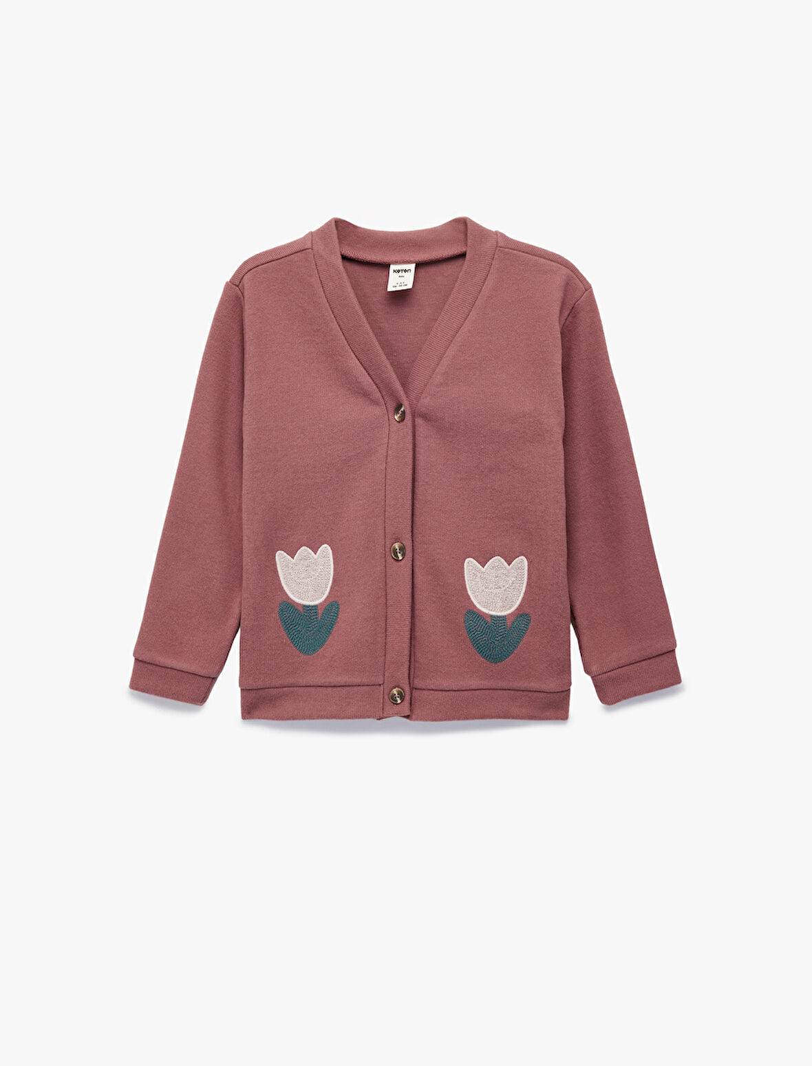 Uzun Kollu V Yaka Çiçek Detaylı Sweatshirt