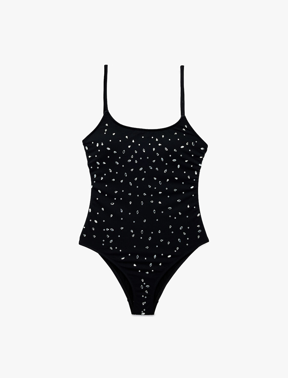 İnce Askılı U Yaka Parlak Taş Detaylı Mayo