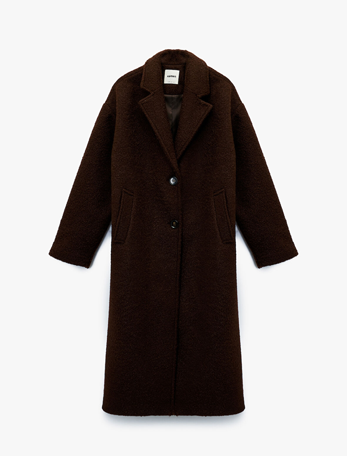 Koton X Melis Ağazat - Uzun Kollu Düğmeli Cepli Buklet Kaban