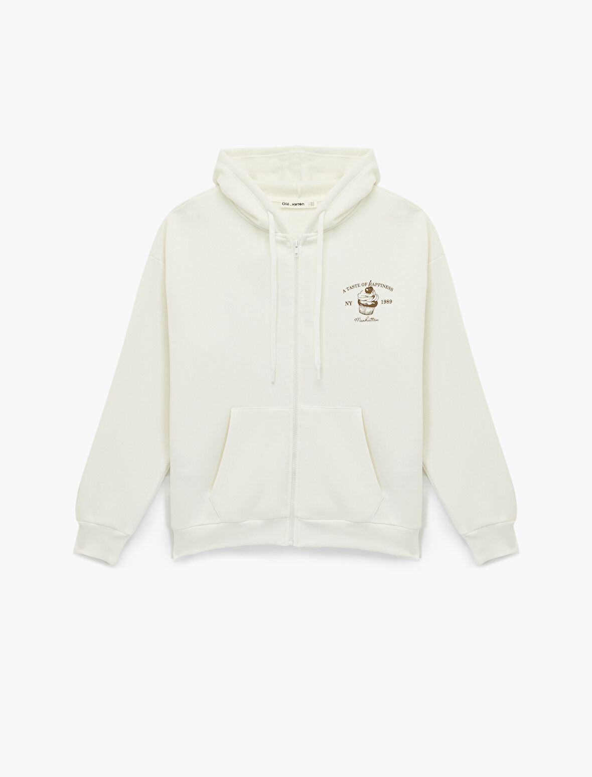 Şardonlu Fermuarlı Arkası Baskılı Kanguru Cepli Kapüşonlu Oversize Sweatshirt