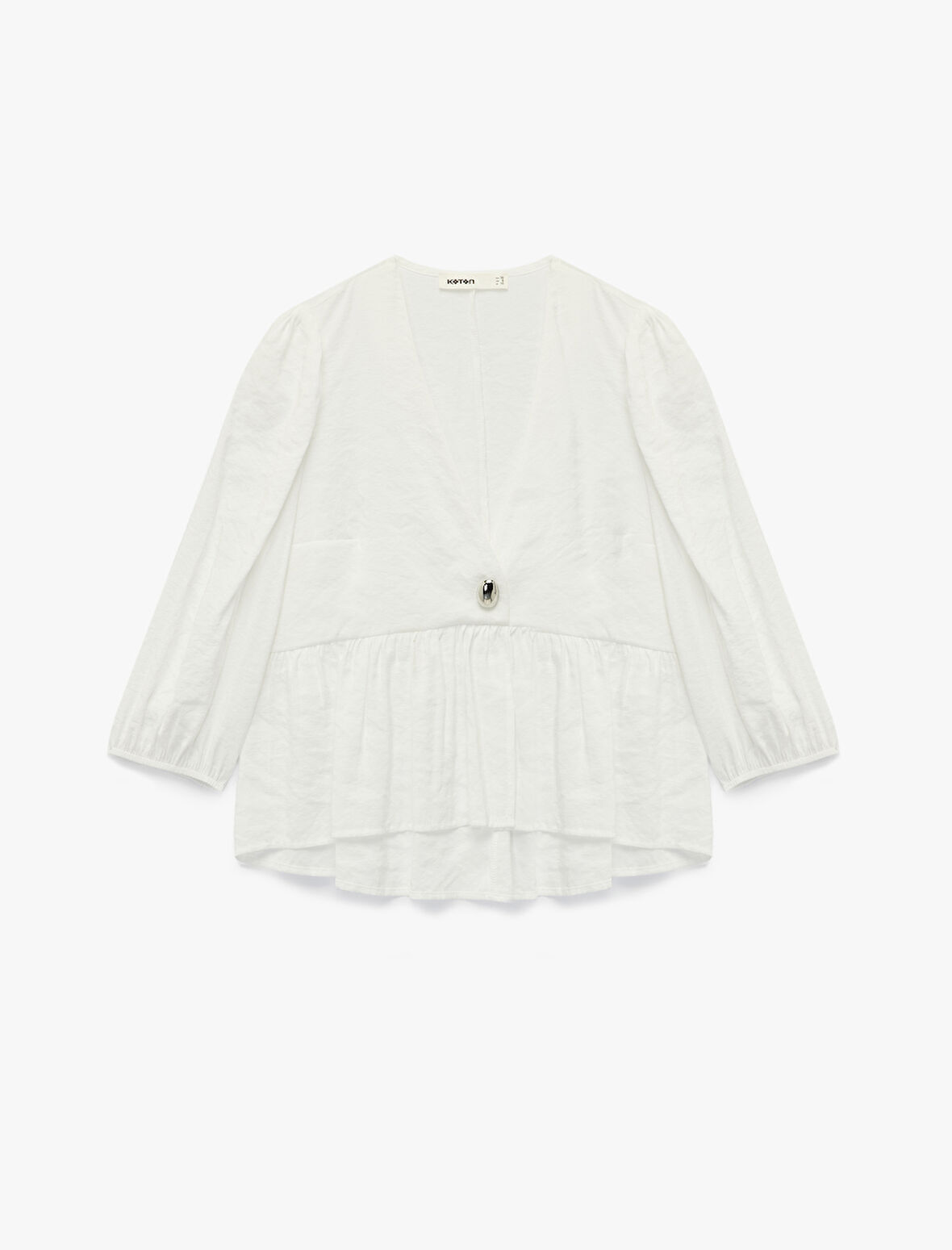 Modal Kumaş V Yaka 3/4 Kol Peplum Kesim Kruvaze Bluz