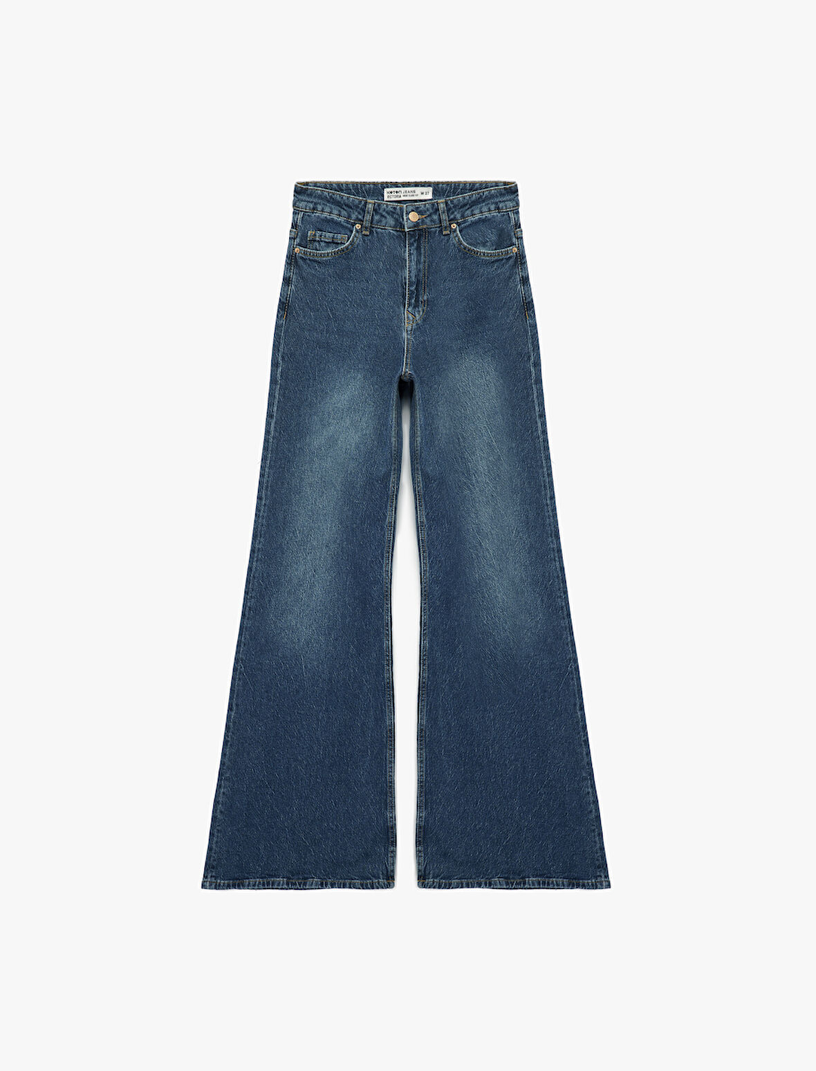 Normal Bel Düğmeli Cepli Geniş İspanyol Paça Jean Pantolon -  Wide Flare Jean