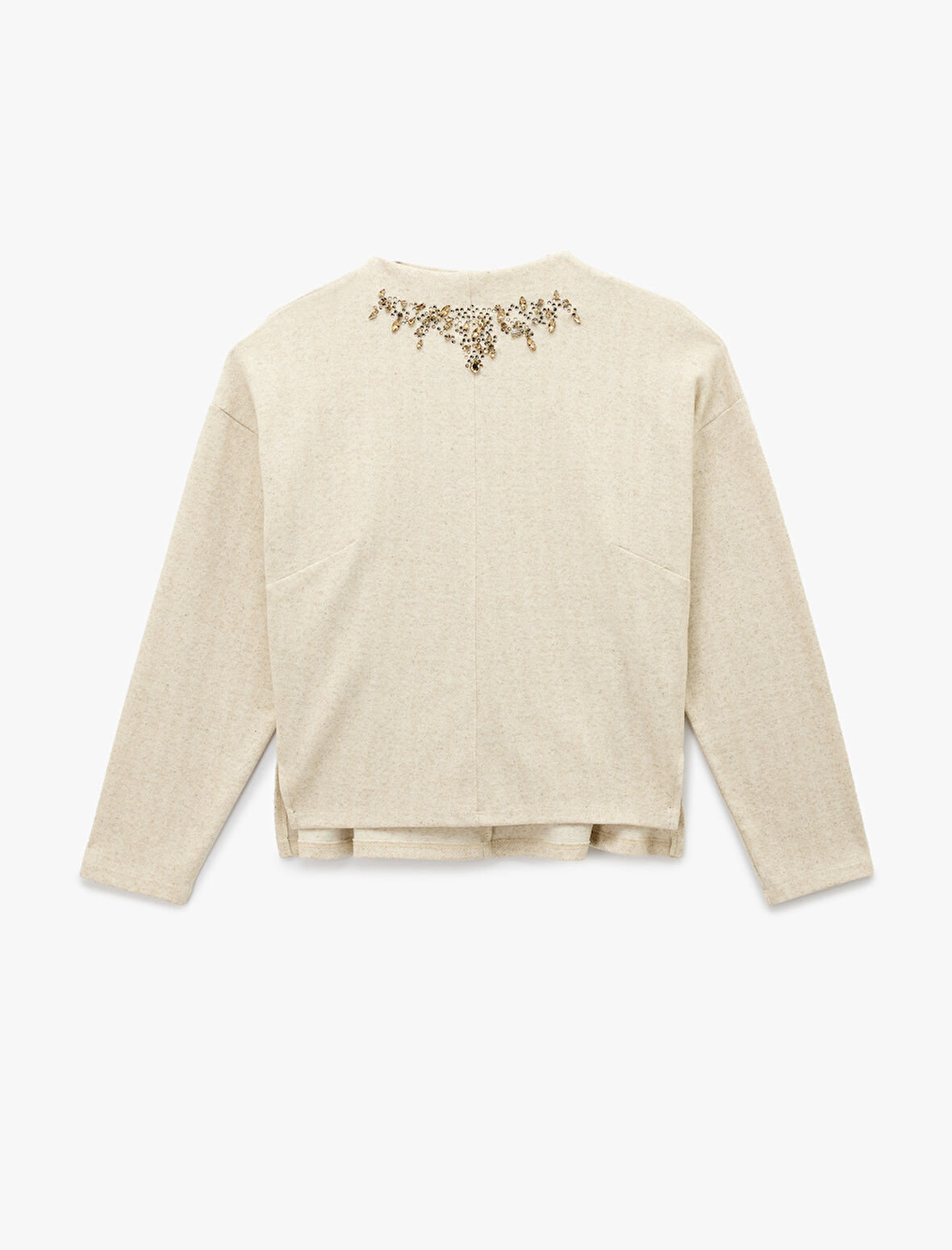 Yumuşak Dokulu Bol Kalıp Uzun Kollu Dik Yaka Taşlı Kazak