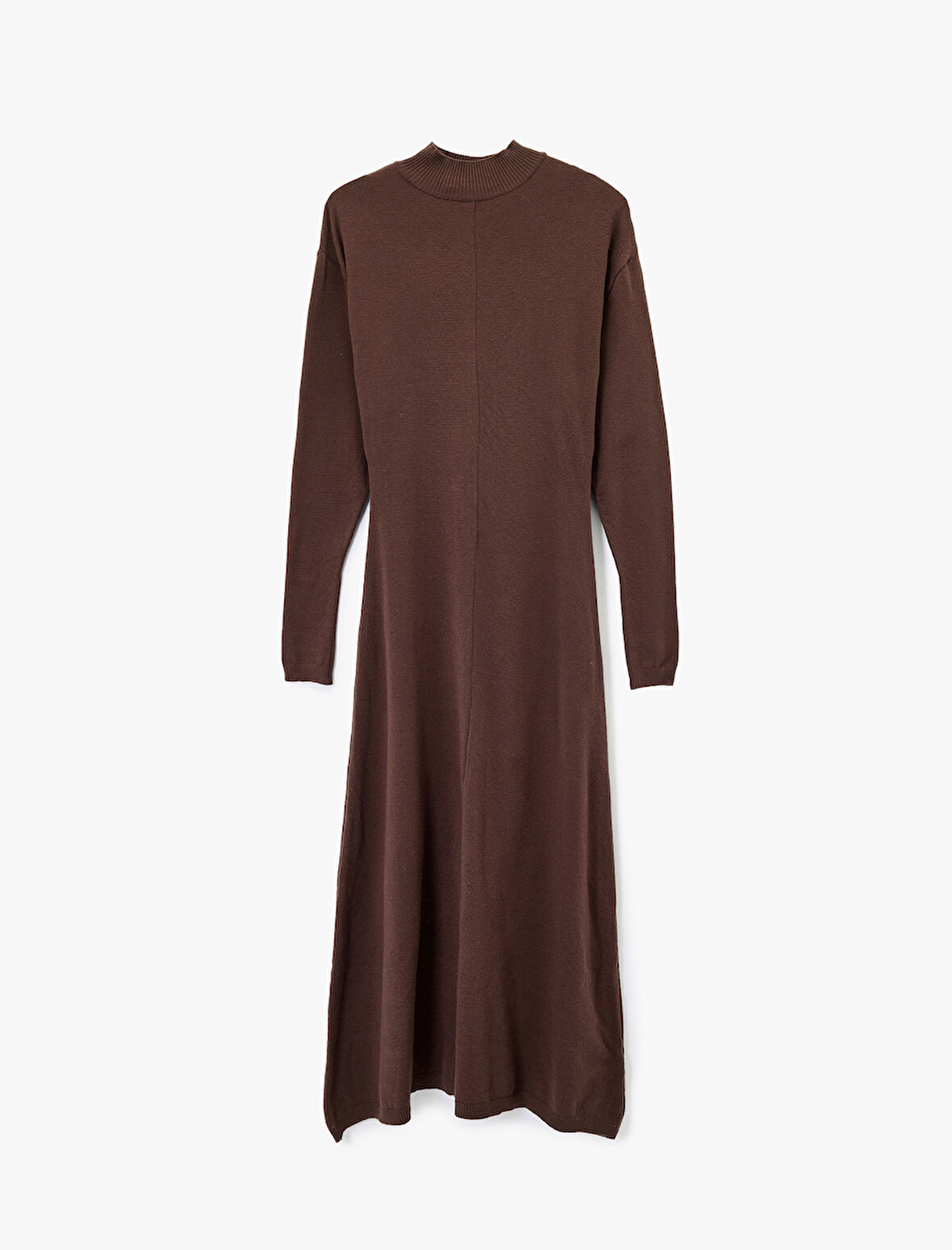 Uzun Kollu Hafif Dik Yaka Uzun Triko Elbise