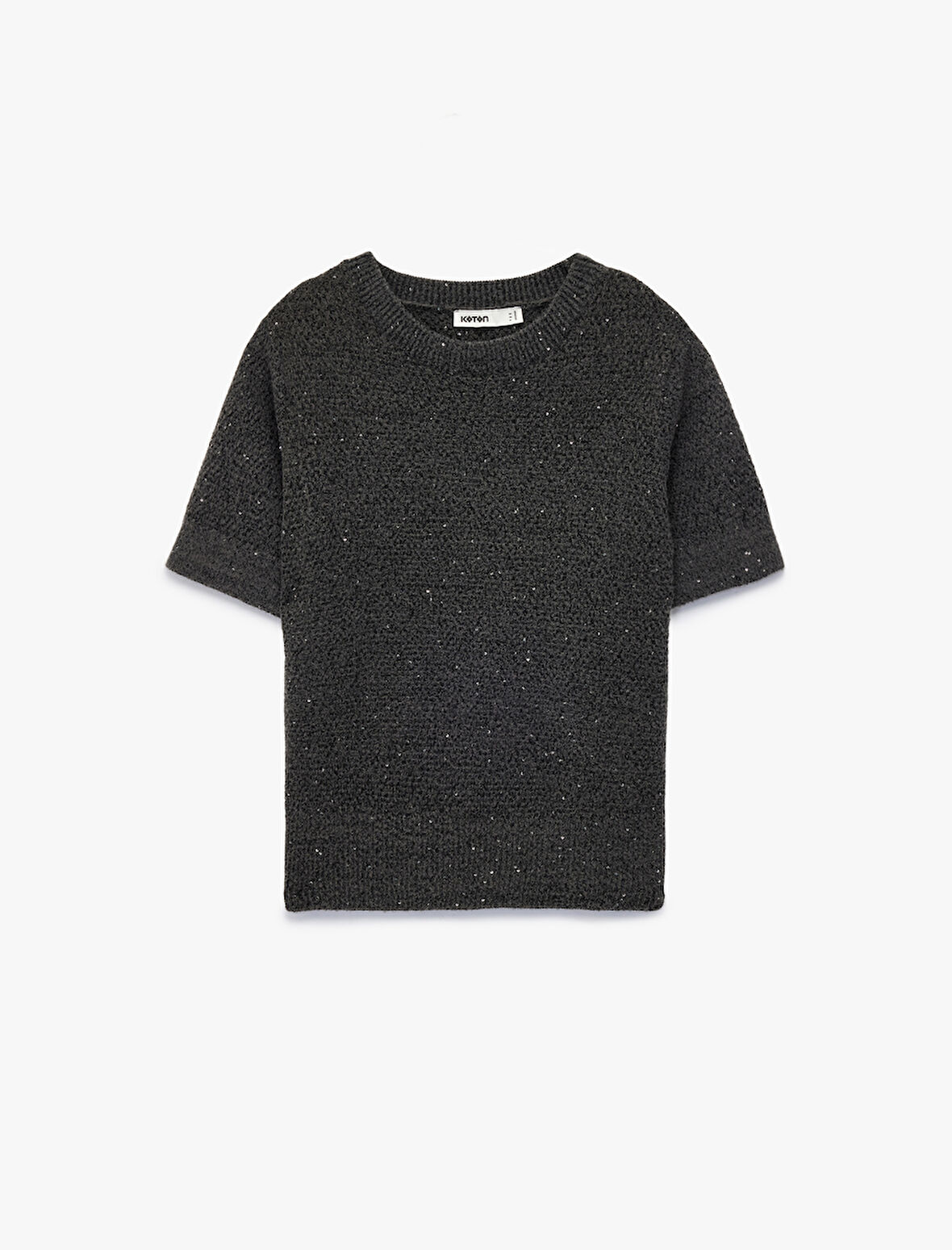 Yarım Kol Bisiklet Yaka Parıltılı Pul İşlemeli Triko Kazak