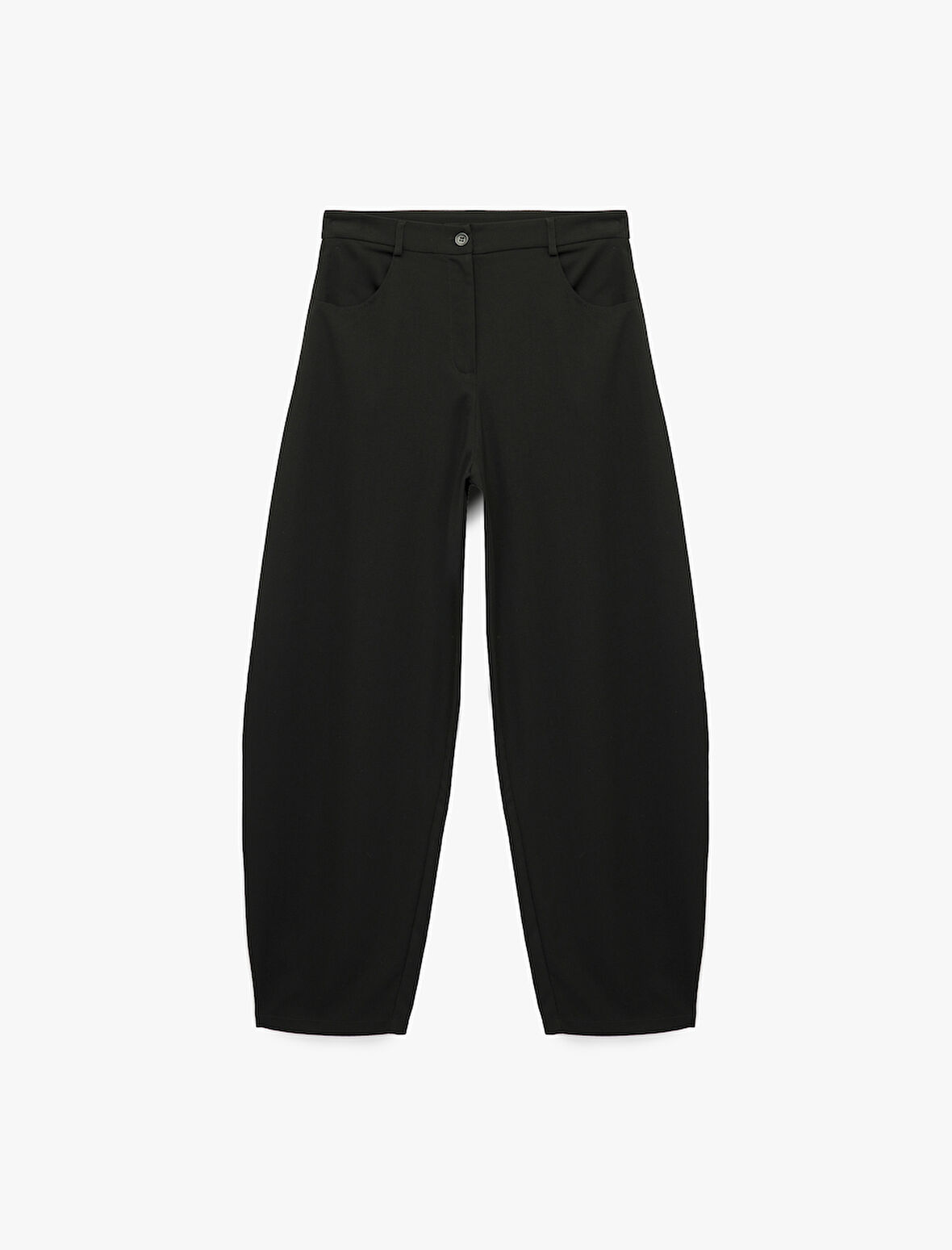 Rahat Kalıp Düğmeli Viskon Karışımlı Cep Detaylı Balon Pantolon 