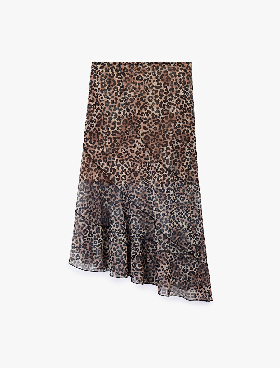 Asimetrik Kesim Katlı Leopar Desenli Midi Etek