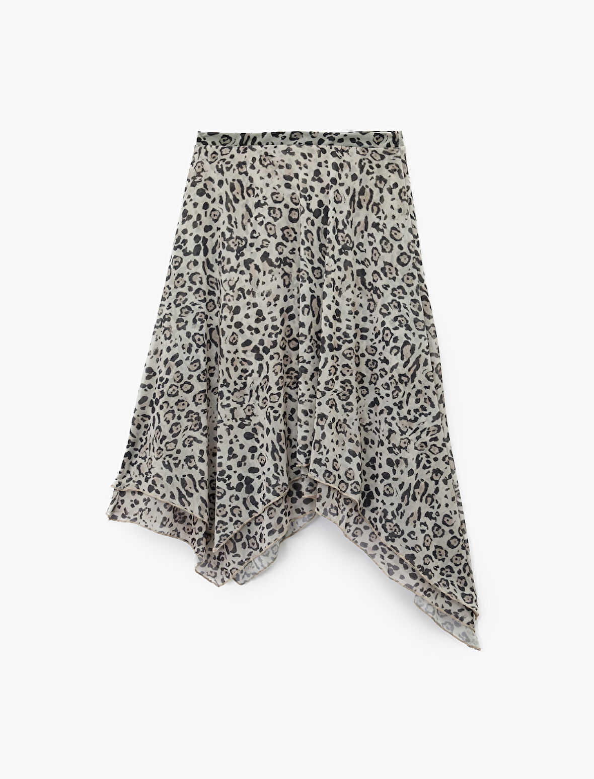 Asimetrik Kesim Slim Fit Midi Leopar Etek