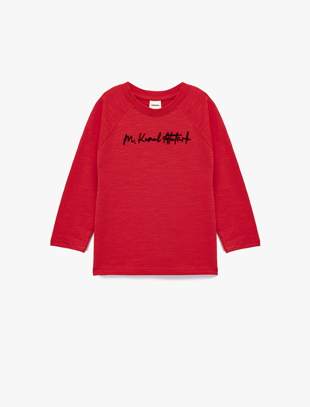 Uzun Kollu Bisiklet Yaka Atatürk Temalı Baskı Detaylı Pamuklu Tişört