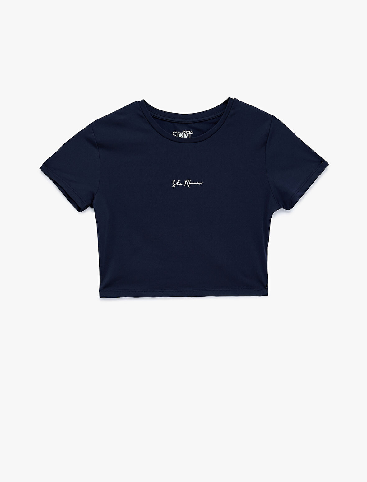 Slim Fit Kısa Kollu Bisiklet Yaka Baskılı Crop Spor Tişört