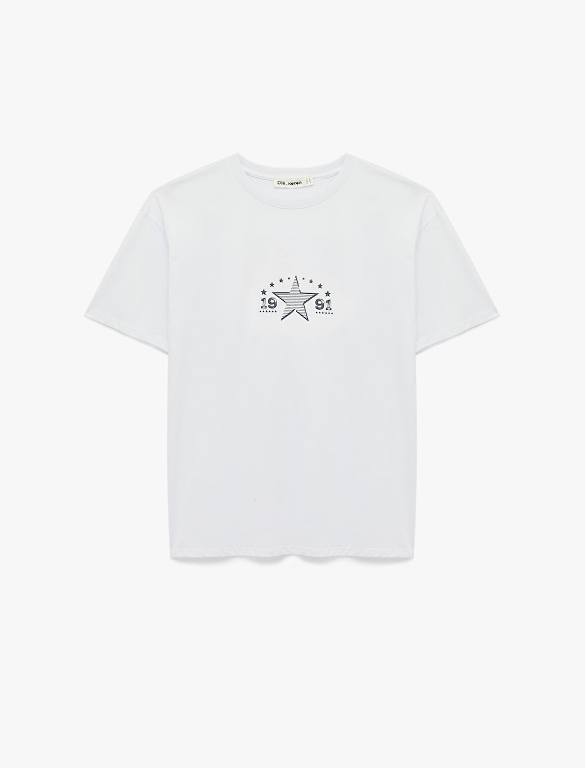 Rahat Kalıp Kısa Kollu Bisiklet Yaka Pamuklu Arkası Baskılı Tişört