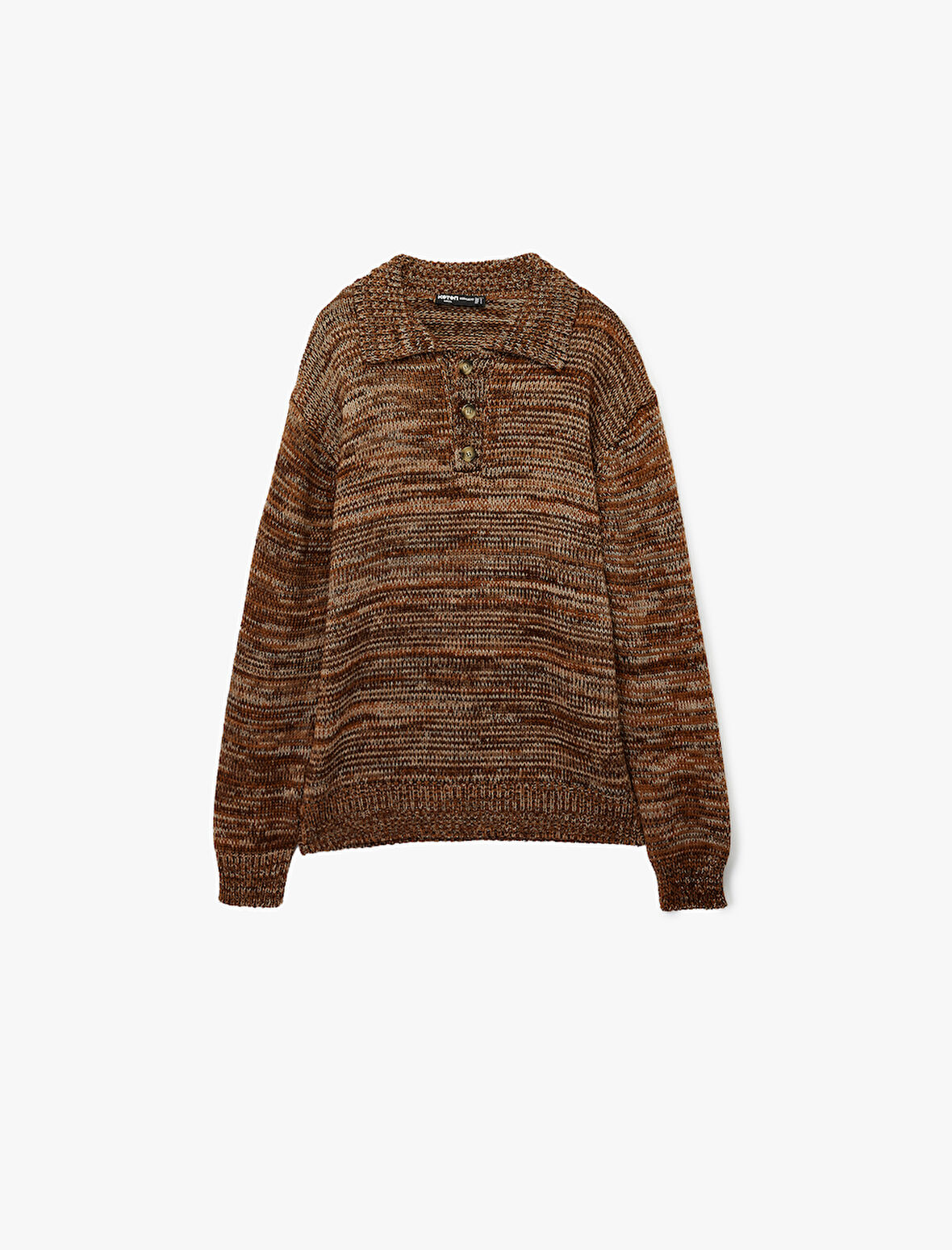 Uzun Kollu Polo Yaka Düğme Detaylı Triko Kazak