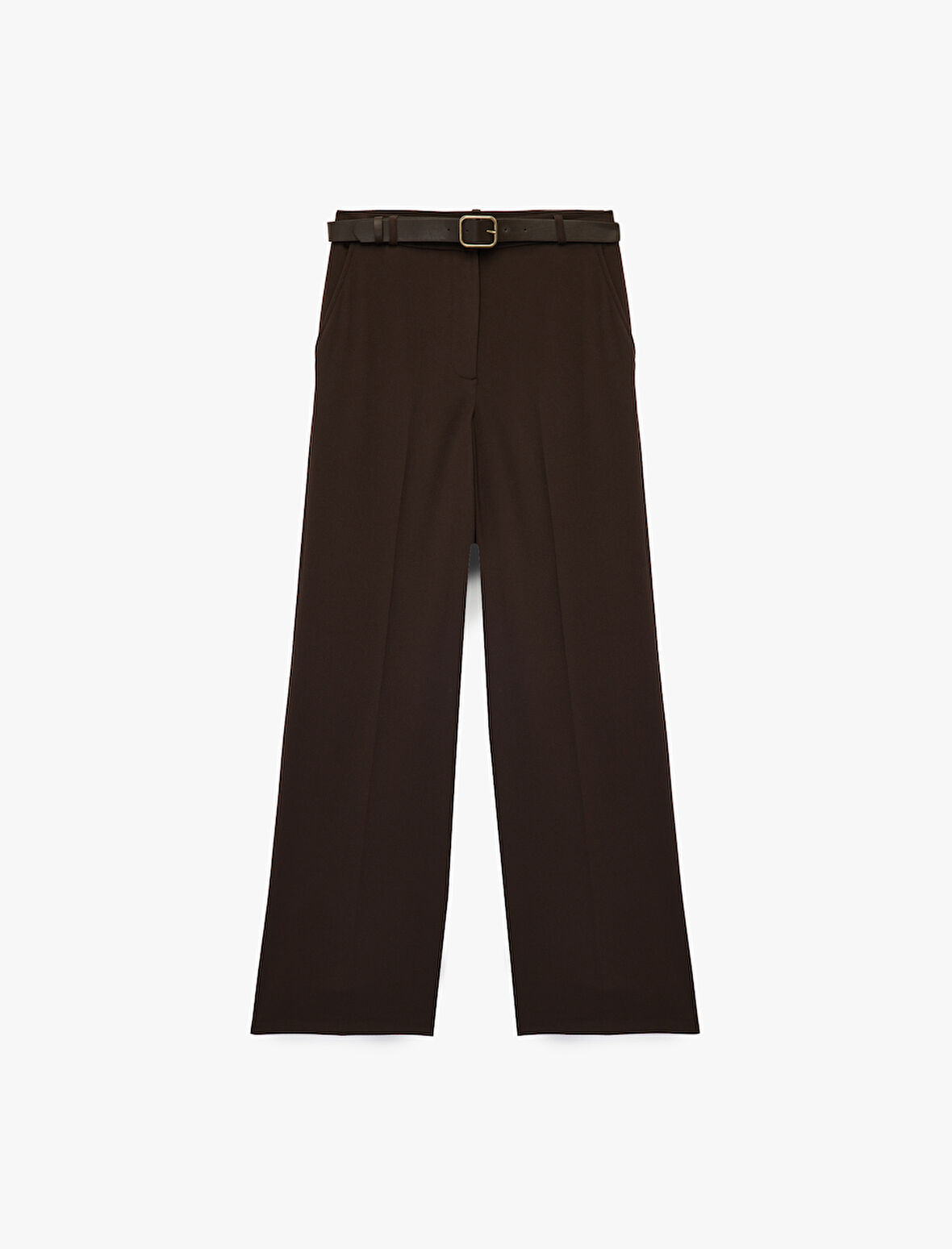 Cepli Kemer Detaylı Geniş Paça Palazzo Kumaş Pantolon