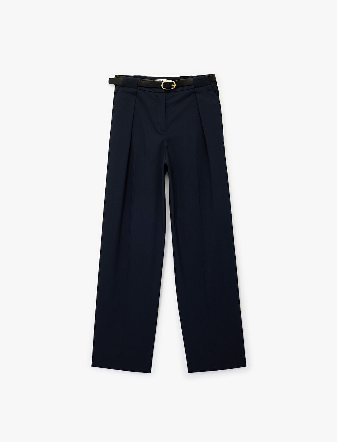 Viskon Karışımlı Yüksek Bel Kemerli Geniş Paça Kumaş Pantolon