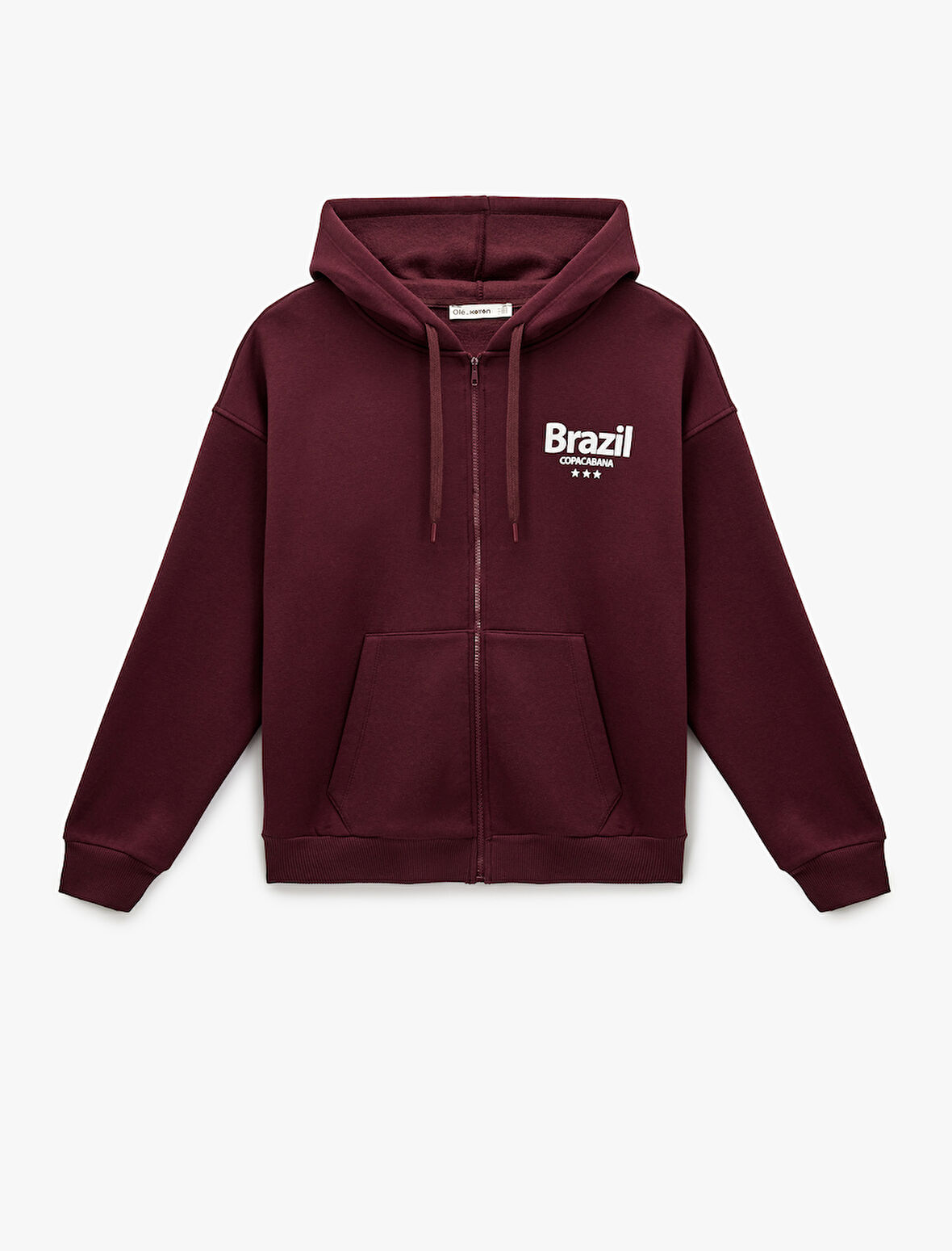 Şardonlu Uzun Kollu Cepli Fermuarlı Arkası Baskılı Kapüşonlu Sweatshirt