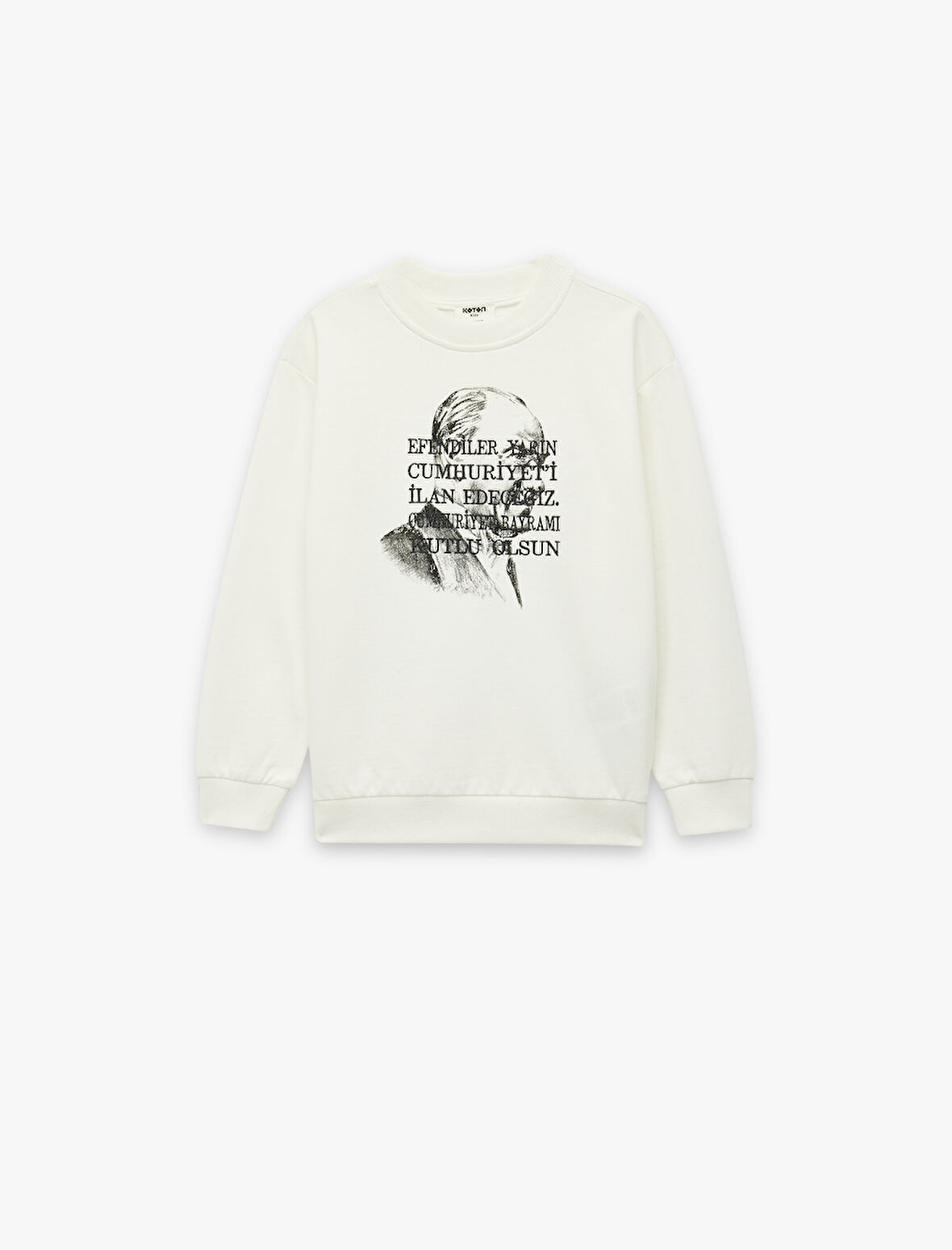 Pamuklu Atatürk Baskılı Bisiklet Yaka Uzun Kollu Sweatshirt