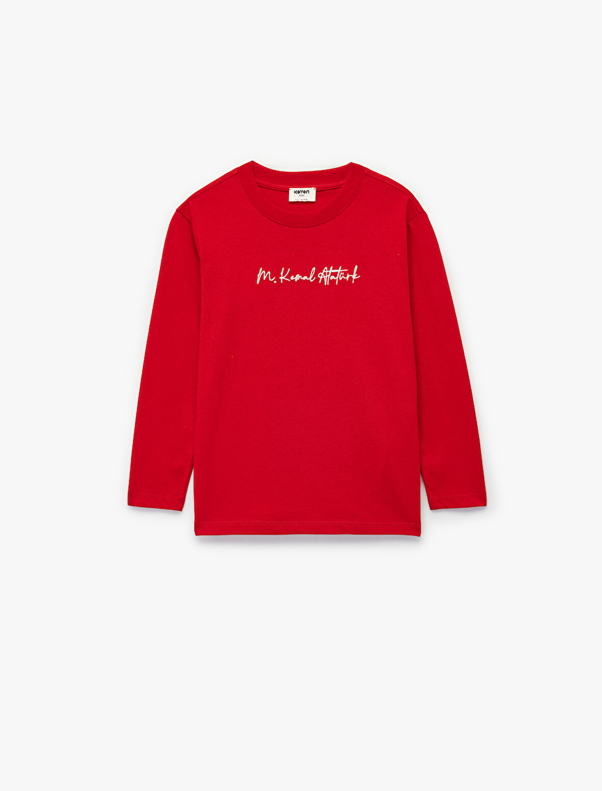 Atatürk Nakışlı Pamuklu Uzun Kollu Bisiklet Yaka Tişört