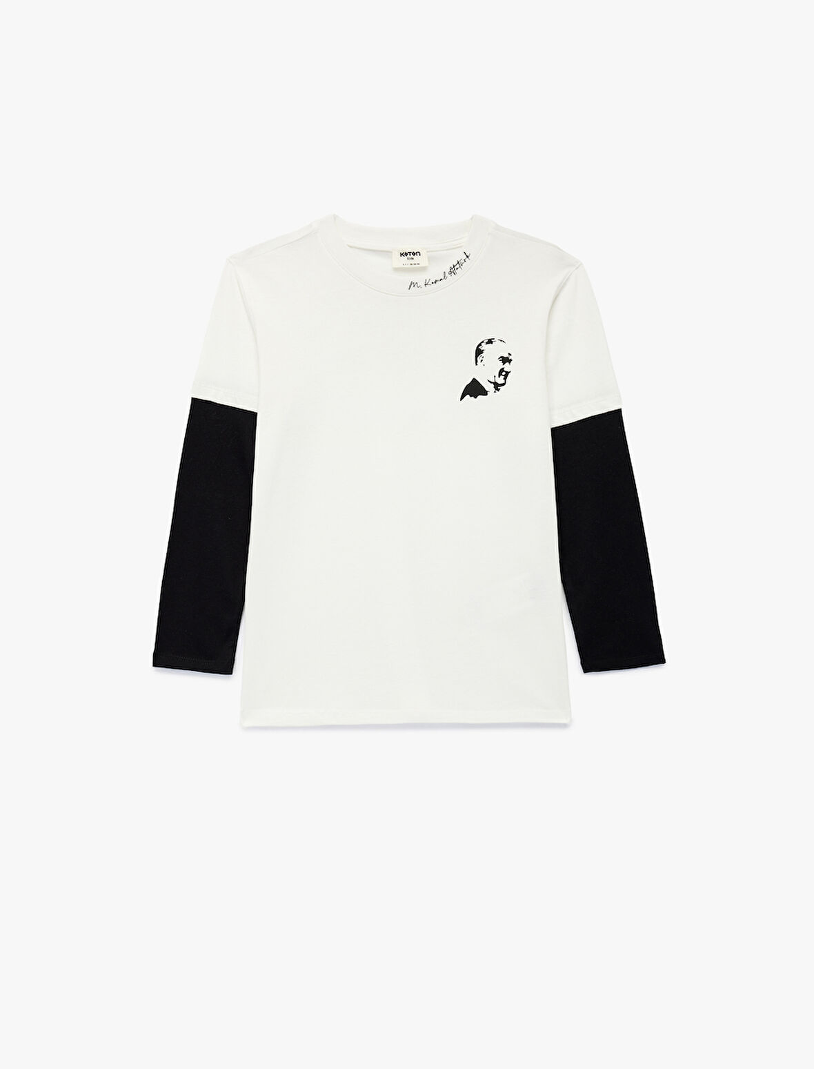 Atatürk Baskılı Uzun Kollu Bisiklet Yaka Pamuklu Tişört