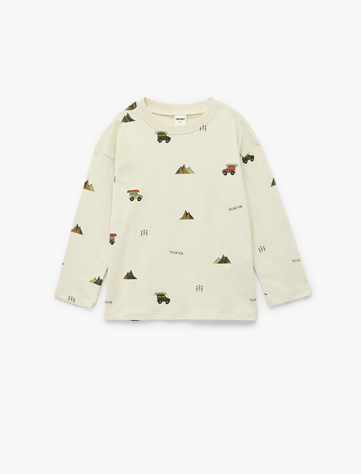 Baskılı Uzun Kollu Bisiklet Yaka Pamuklu Tişört