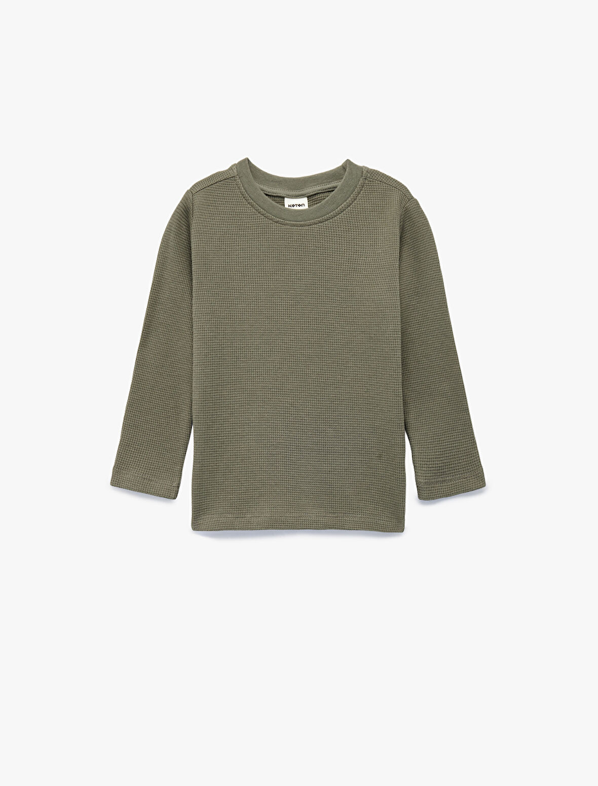 Pamuklu Uzun Kollu Bisiklet Yaka Dokulu Basic Tişört