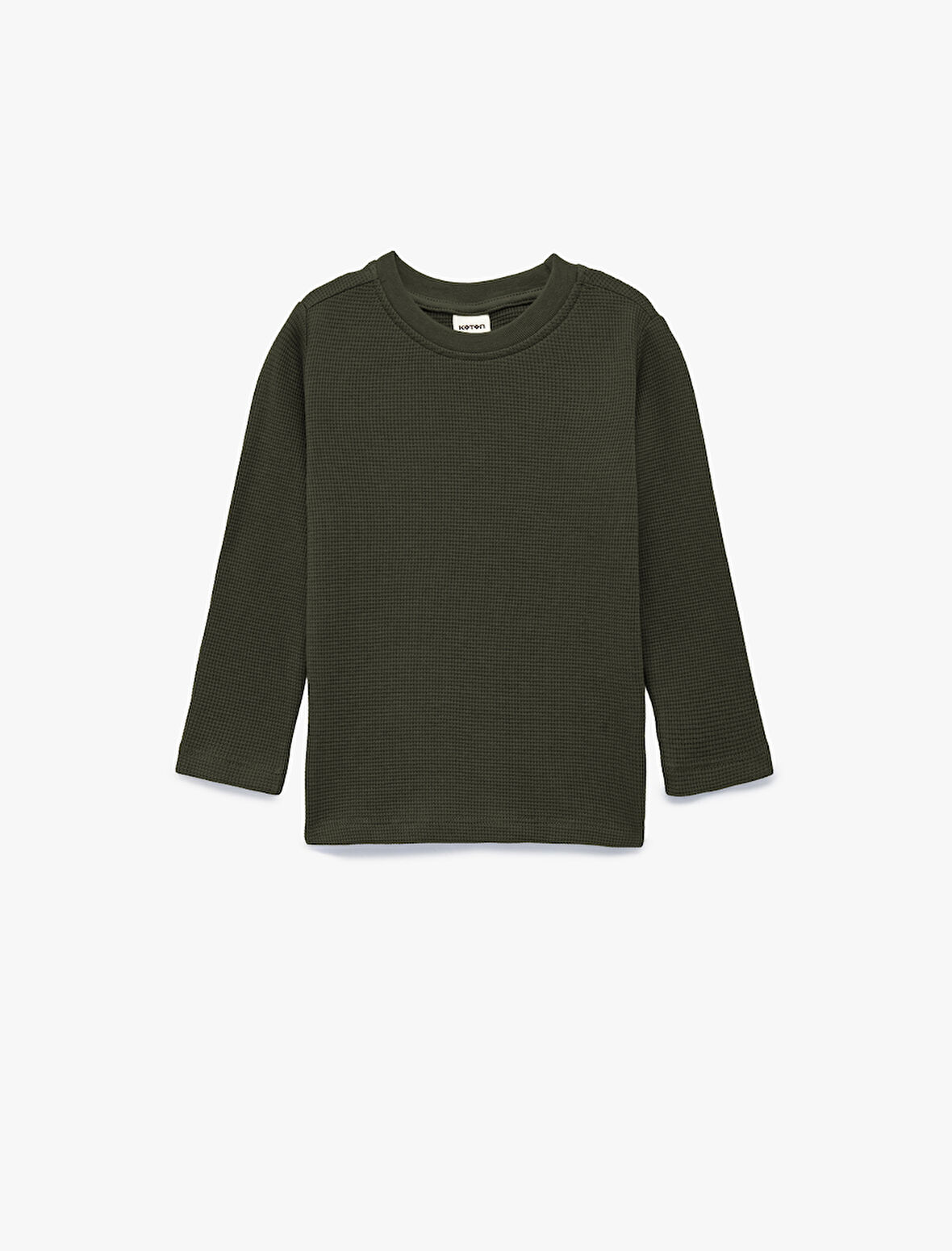 Pamuklu Uzun Kollu Bisiklet Yaka Dokulu Basic Tişört