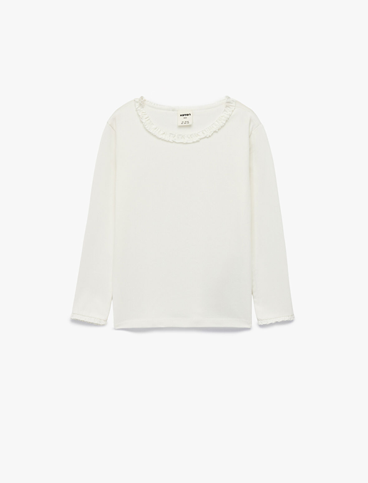 Fırfırlı Uzun Kollu Bisiklet Yaka Pamuklu Basic Tişört