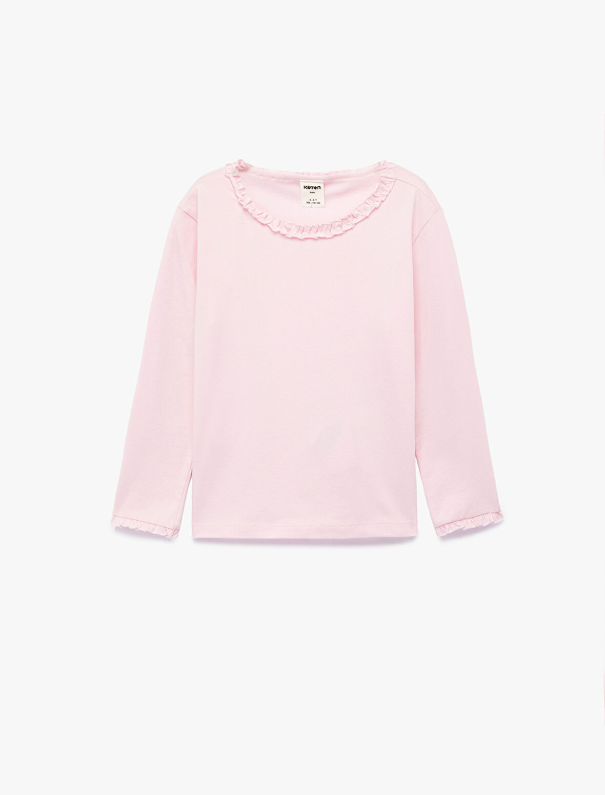 Fırfırlı Uzun Kollu Bisiklet Yaka Pamuklu Basic Tişört