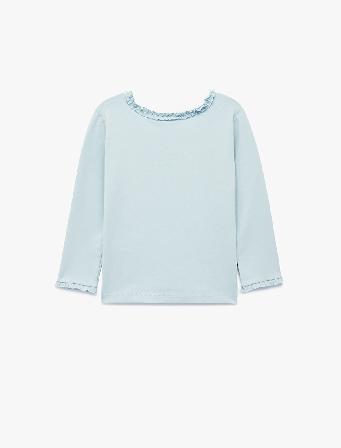 Fırfırlı Uzun Kollu Bisiklet Yaka Pamuklu Basic Tişört