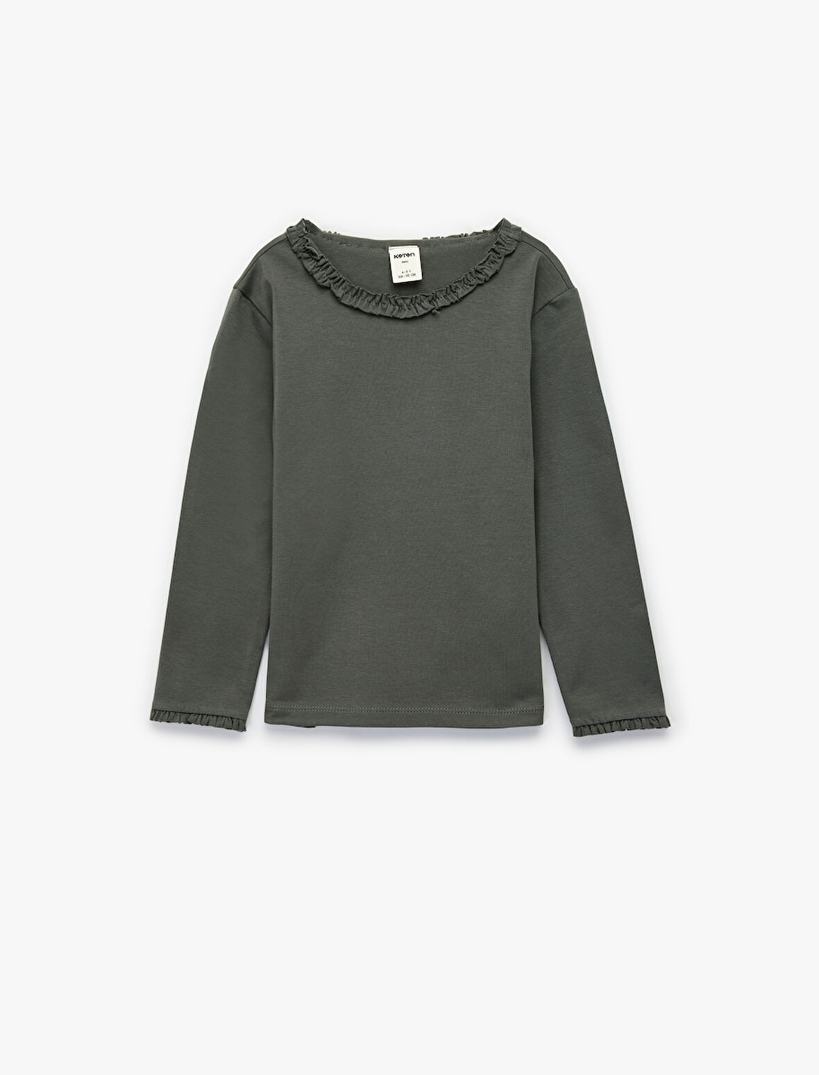 Fırfırlı Uzun Kollu Bisiklet Yaka Pamuklu Basic Tişört