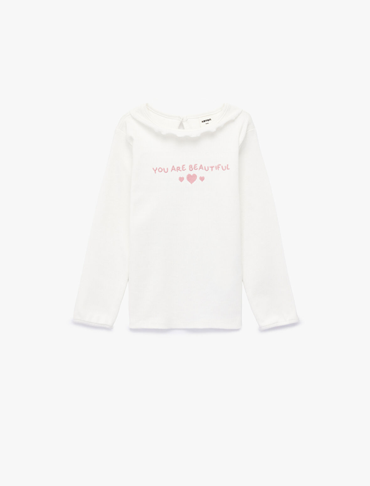 Pamuklu Fırfır Detaylı Uzun Kollu Bisiklet Yaka Tişört