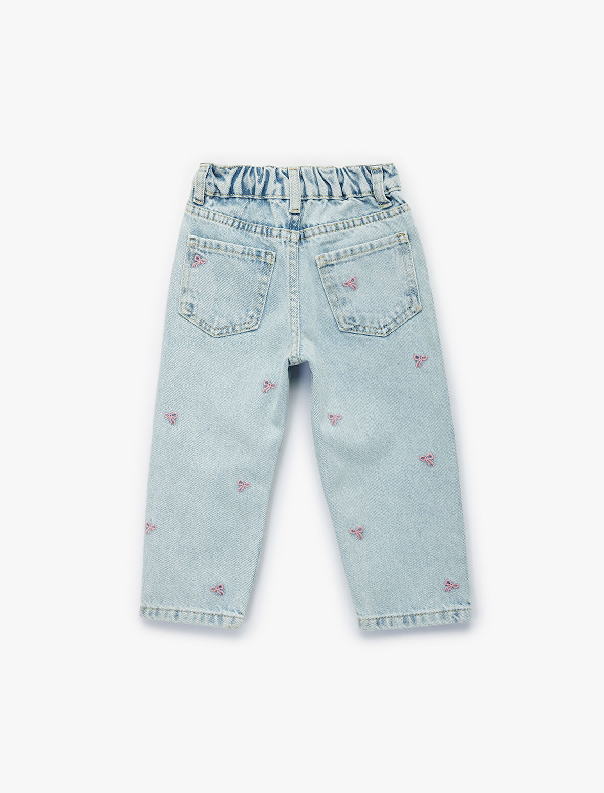 Pamuklu Fiyonk Nakış Detaylı Beli Lastikli Denim Pantolon