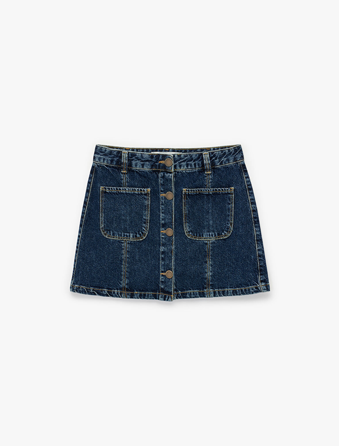 Pamuklu Düğmeli Cep Detaylı Mini Denim Etek