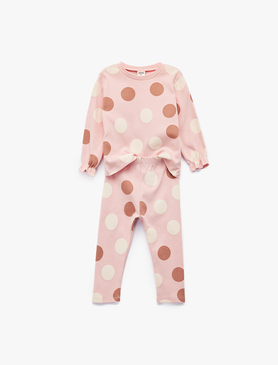 Pamuklu Puantiyeli 2'li Tayt ve Tişört Seti