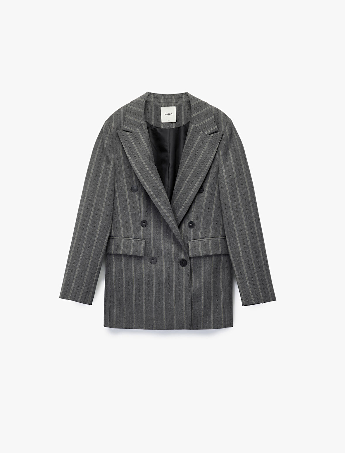 Viskon Karışımlı Düğmeli Cep Detaylı Kruvaze Yaka Çizgili Blazer Ceket