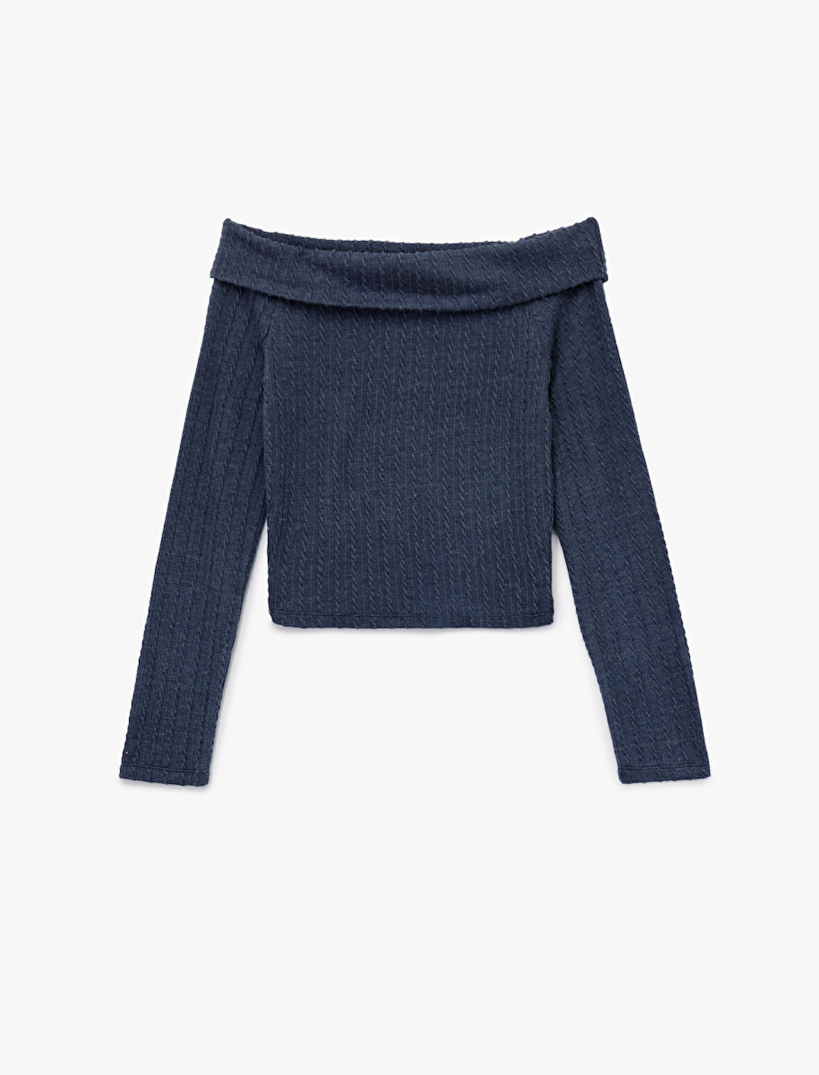 Slim Fit Uzun Kollu Saç Örgü Dokulu Omzu Açık Bluz